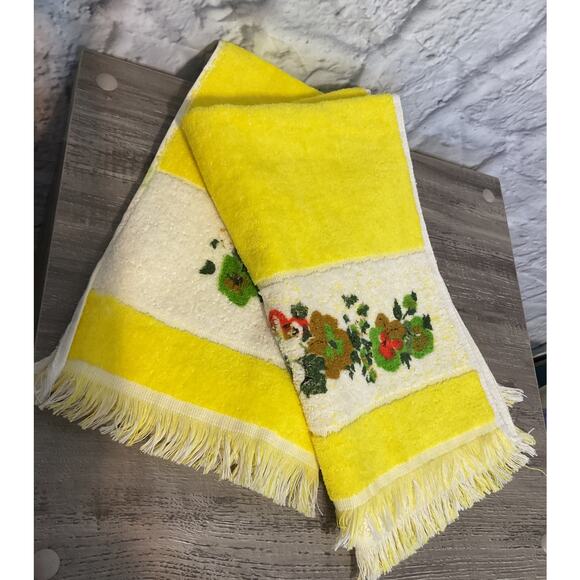NEW Vintage Hand Towels Yellow Multi USA 70’s - Picture 2 of 6